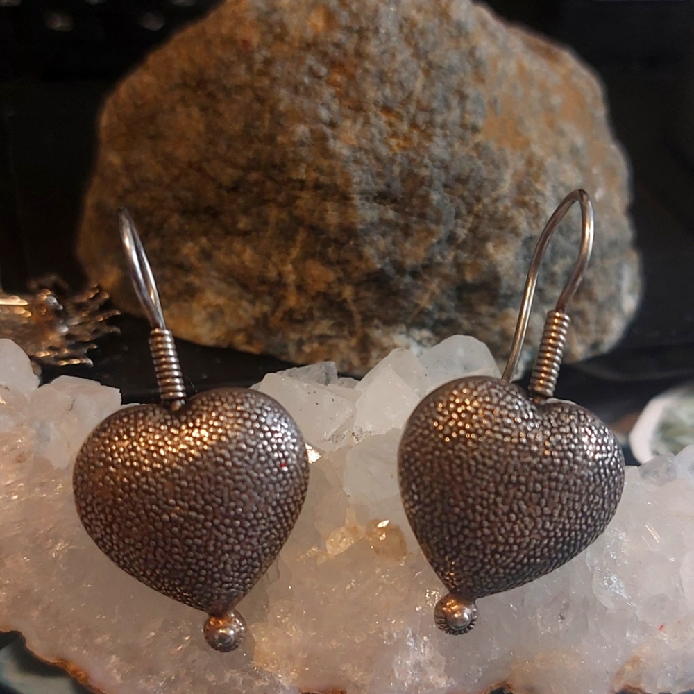 Artisan sterling silver textured hearts